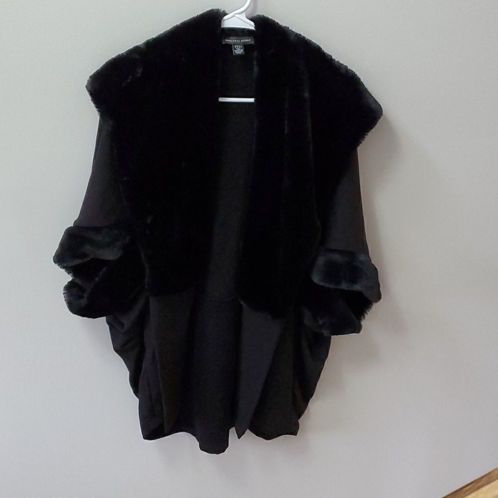 Saks Fifth Ave Ladies Faux Fur Trimmed Wrap/Shawl